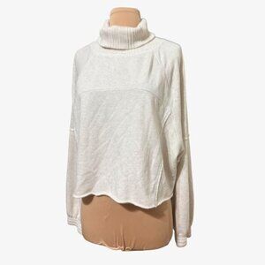 Aerie Cropped Sweatshirt Large Cream Turtleneck Retro Boho Loungewear Rolled Hem